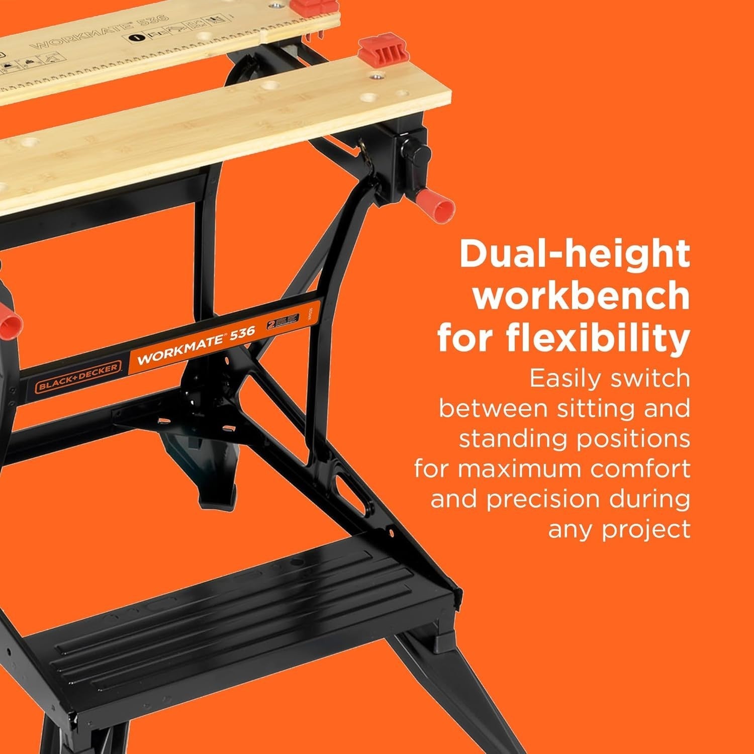 Dual-Height Folding Workbench with Steel Frame Clamp System & Anti-Slip Feet