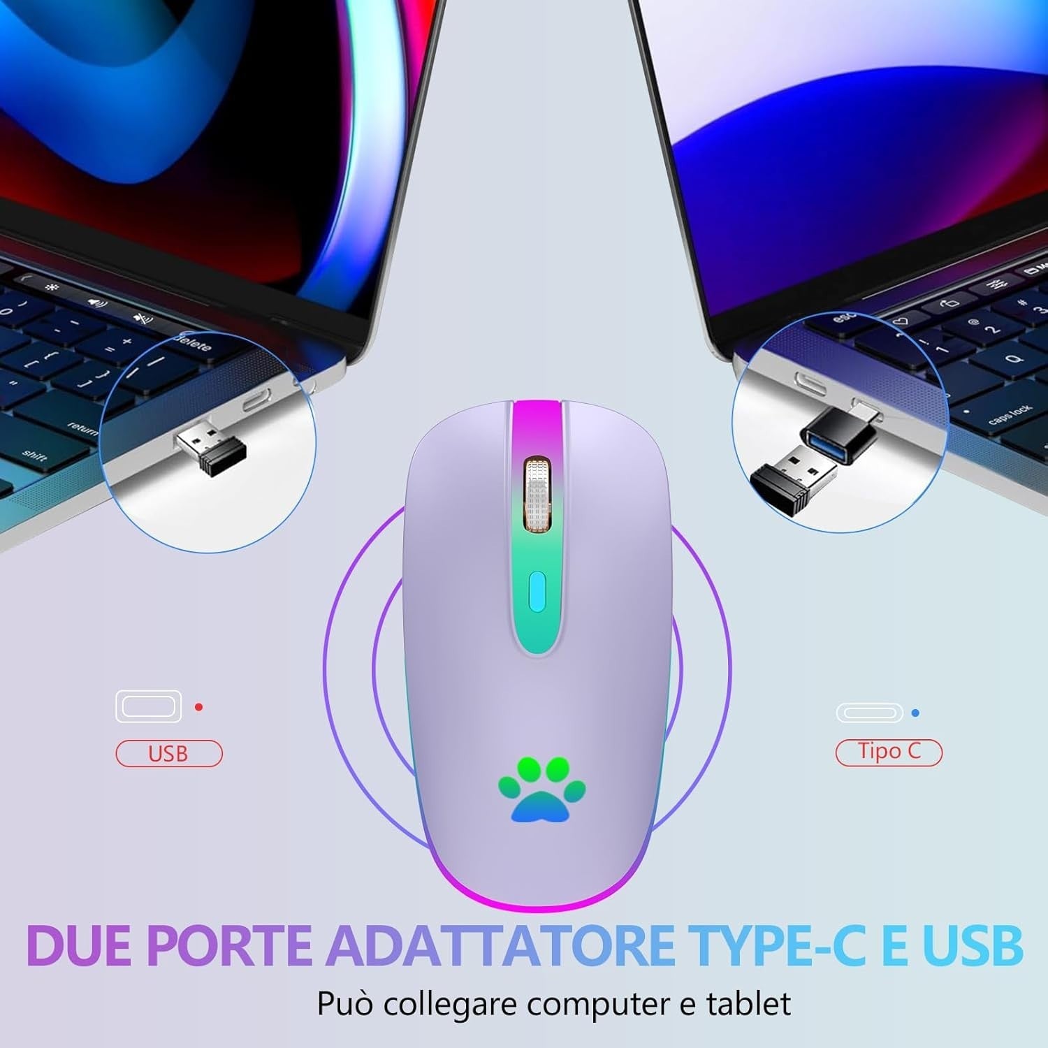 Rechargeable Wireless Mouse Bluetooth 2.4G 1600 DPI RGB