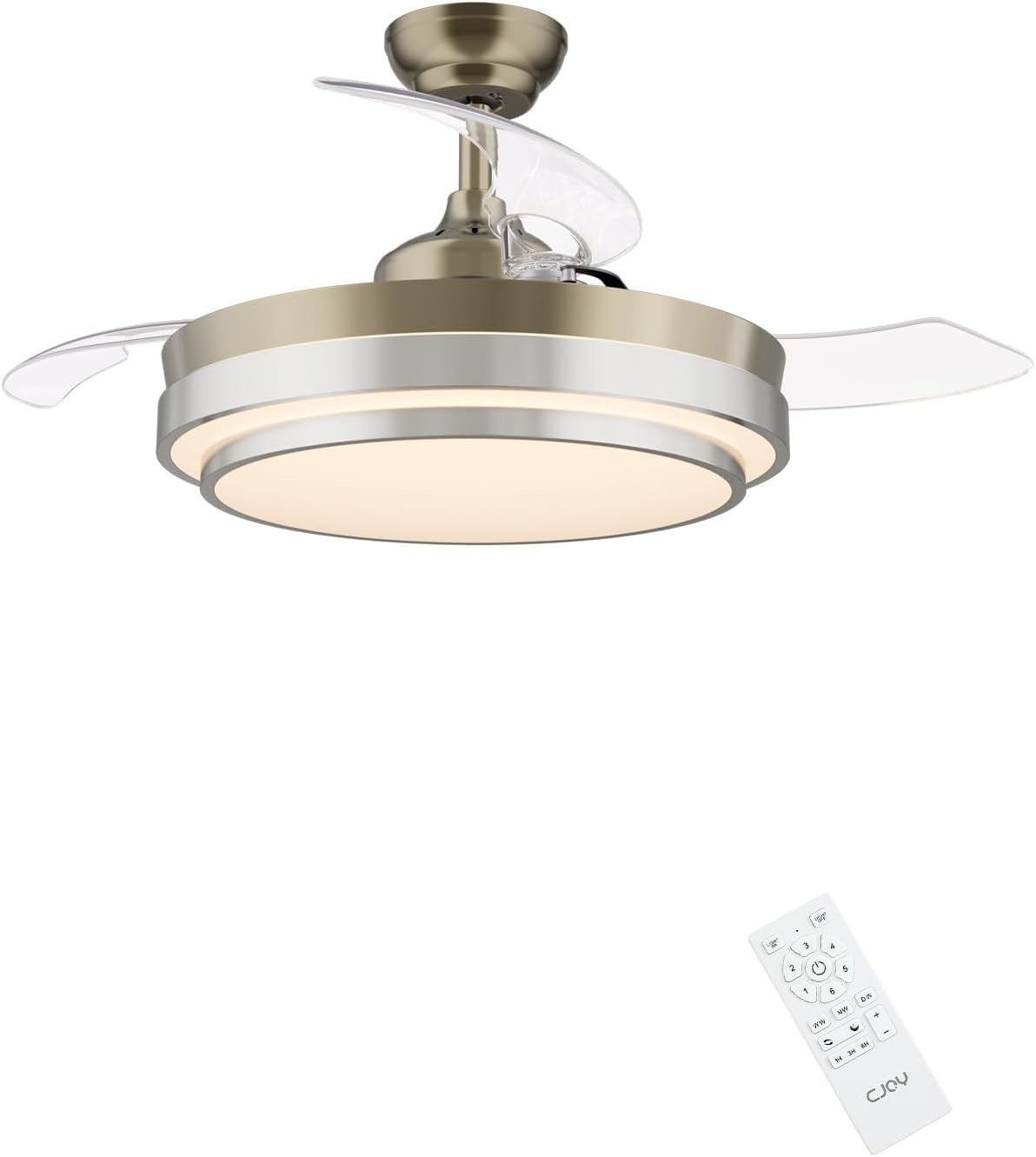 CJOY 42"" Ceiling Fan with Lights, Retractable Blades, 6 Speeds, LED, Remote
