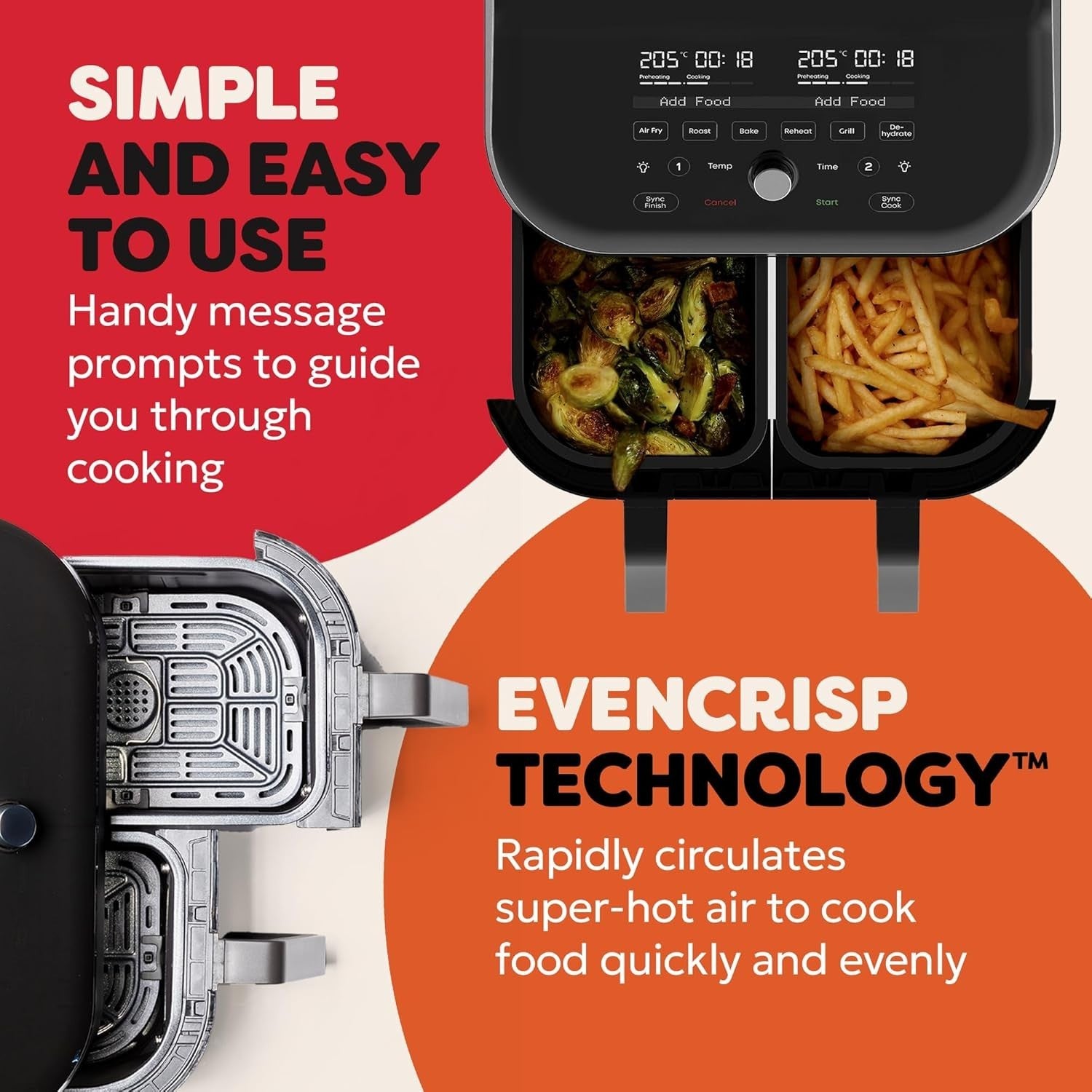7.6L Dual Air Fryer Twin Basket Window Rapid Cook 8-in-1 Grill Bake Reheat