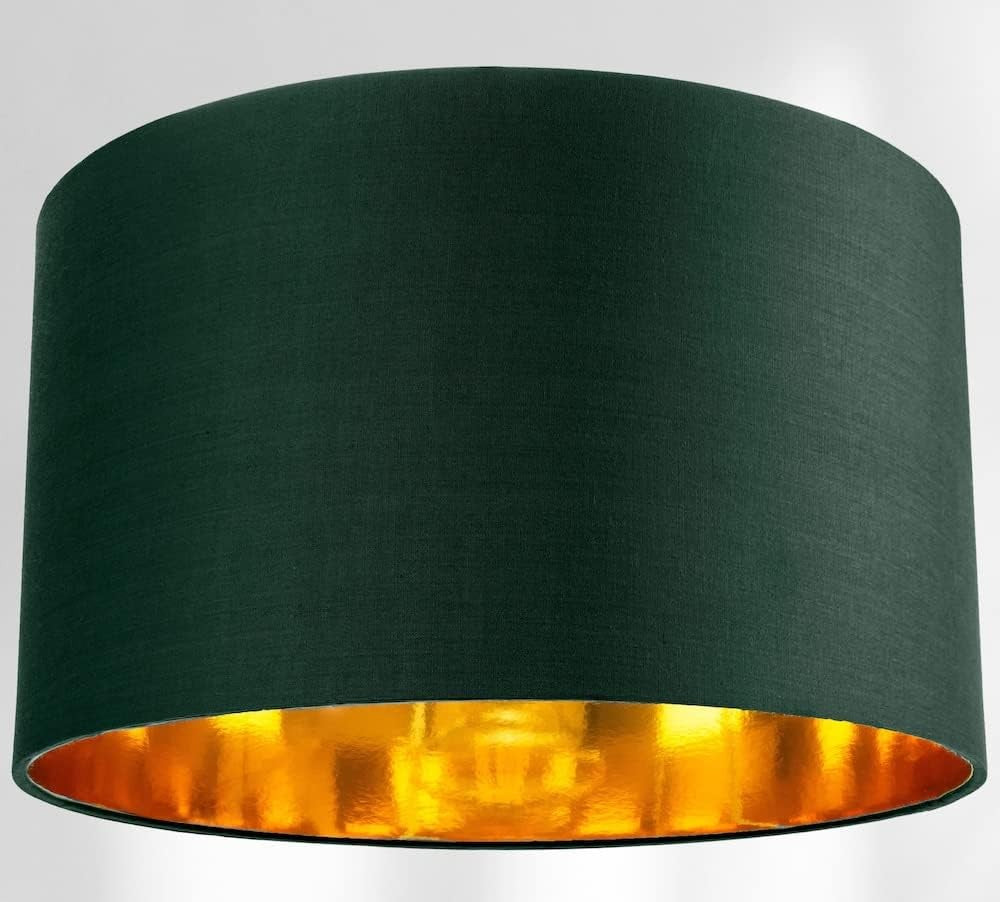 Forest Green Drum Lamp Shade Copper Lined Modern Table Floor Pendant 14"
