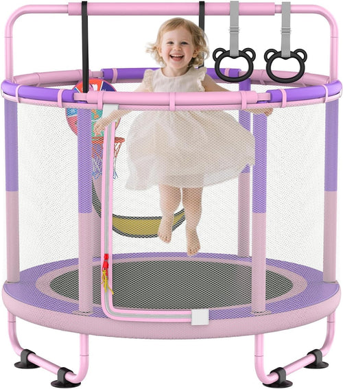Kids Outdoor Trampoline 150cm with Safety Net Playset Basketball Swing