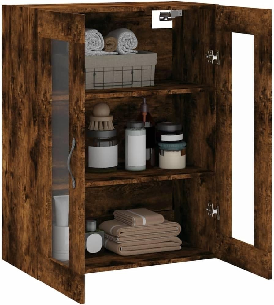 Wall-Mounted Smoked Oak Storage Cabinet with 3 Doors & Stylish Handles