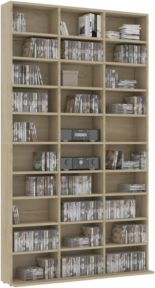 CD Storage Cabinet 177.5cm Media Shelf Unit 30 Compartments Sonoma Oak