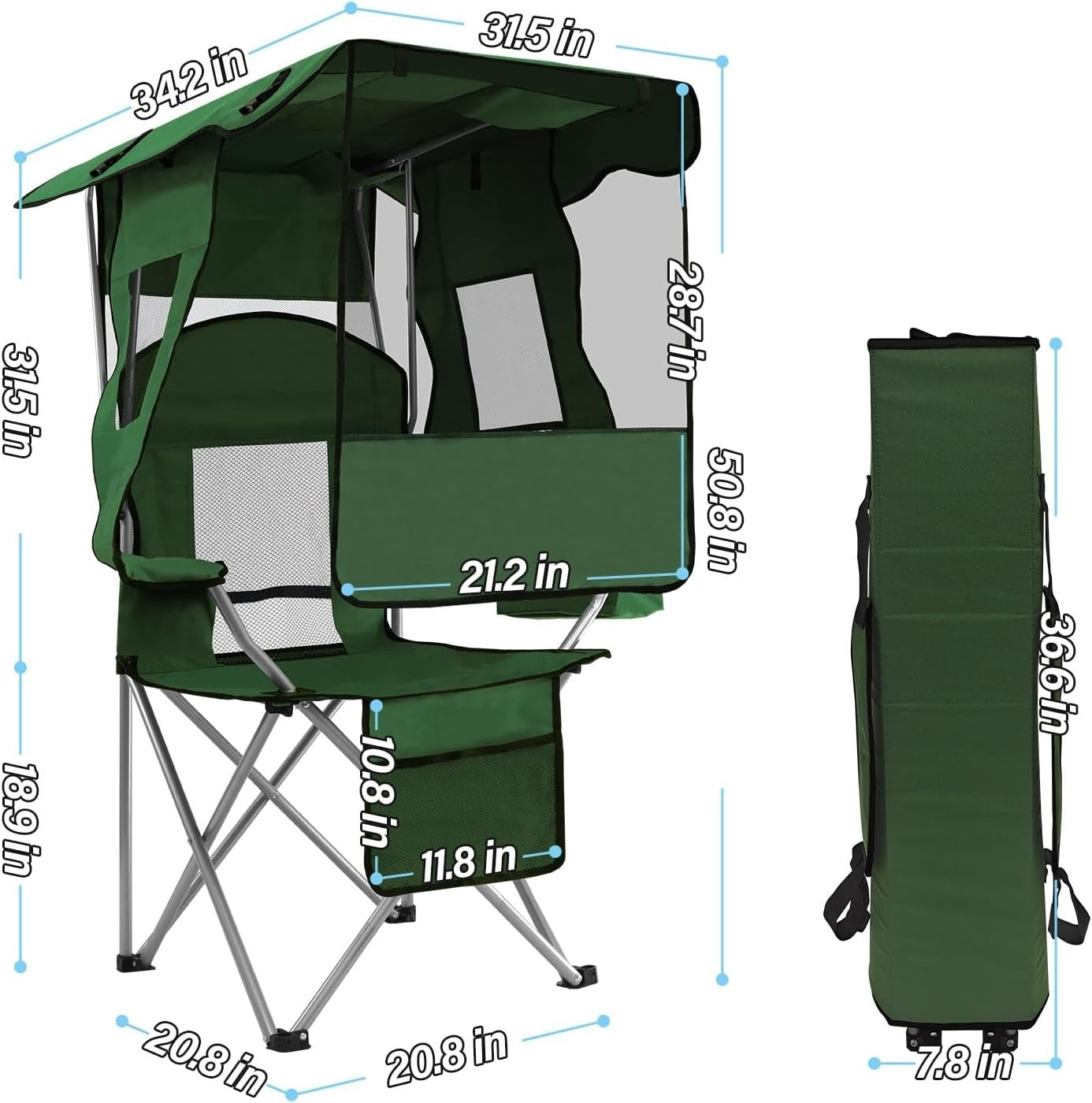 Foldable Camping Chair with Canopy Shade, Cooler Bag & Cup Holders Outdoor