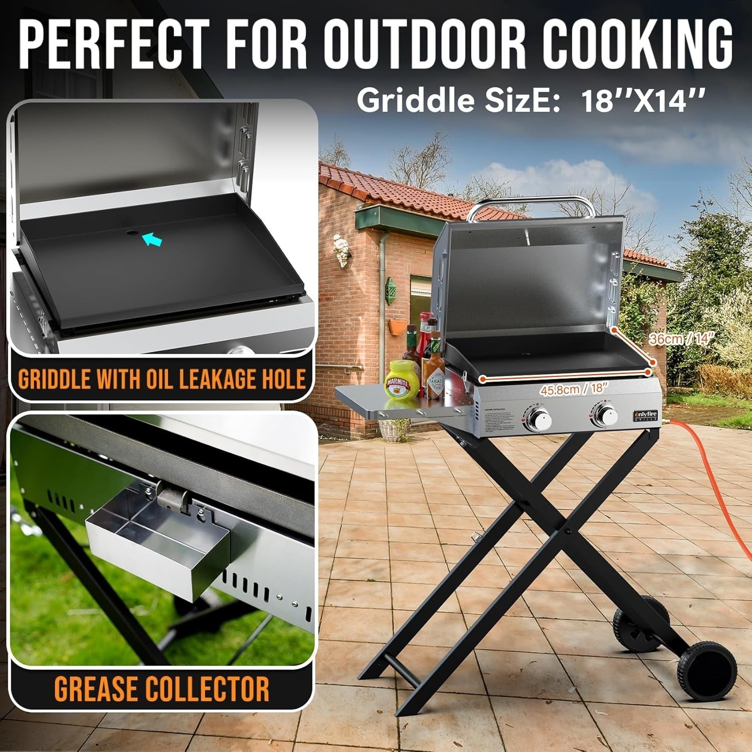 2-Burner Portable Gas BBQ Grill with Folding Stand & Side Table