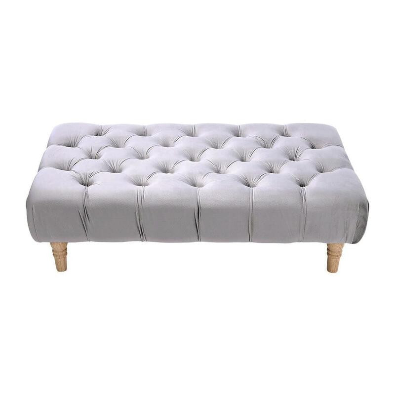 Grey Tufted Rectangle Velvet Footstool Ottoman Seat Bench 100cm Wide