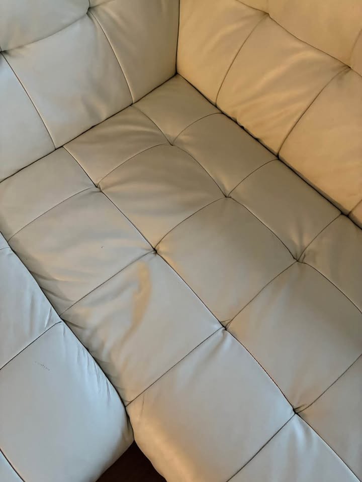 White Ivory Large Leather Corner Sofa + Armchair (PTP)