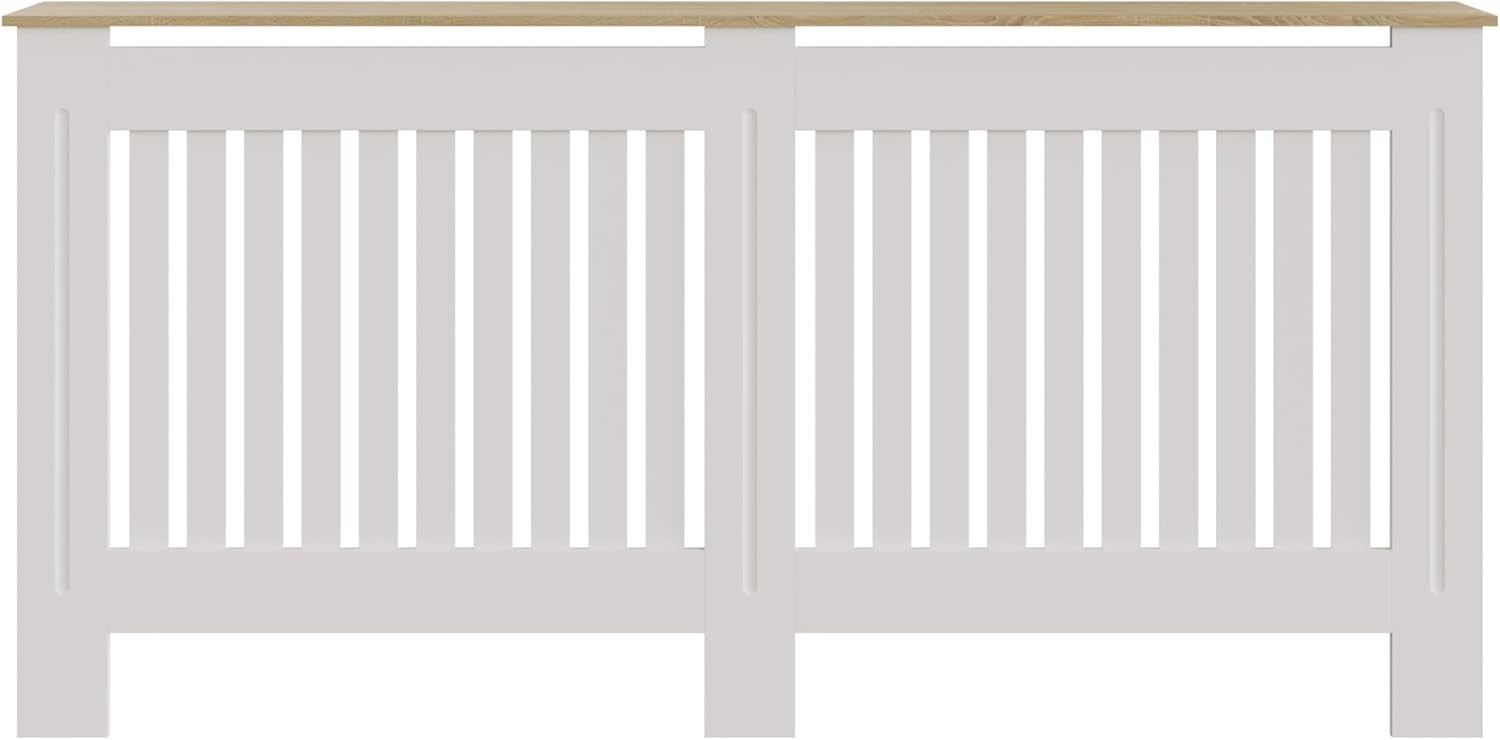 White Radiator Cover Cabinet XL | MDF Vertical Slat Wood Shelf