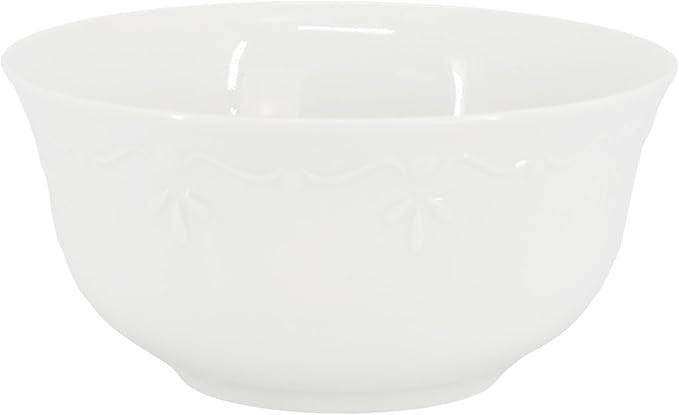 6pc White Porcelain Bowl Set 6.1in Embossed Rim Serving Bowls