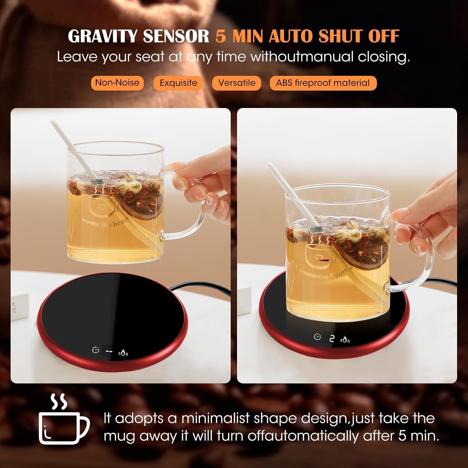 Smart Coffee Mug Warmer – Touch Control, LED Display, Red