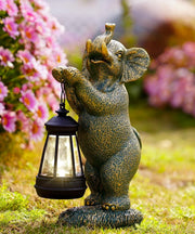 Solar Elephant Garden Ornament with Lantern | Outdoor LED Statue Patio Lawn