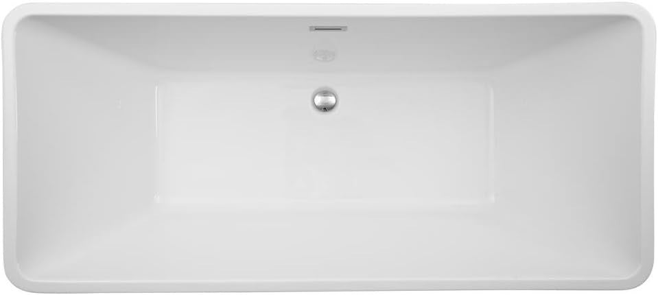White Double Ended Freestanding Square Bath 1615x720mm Chrome Overflow