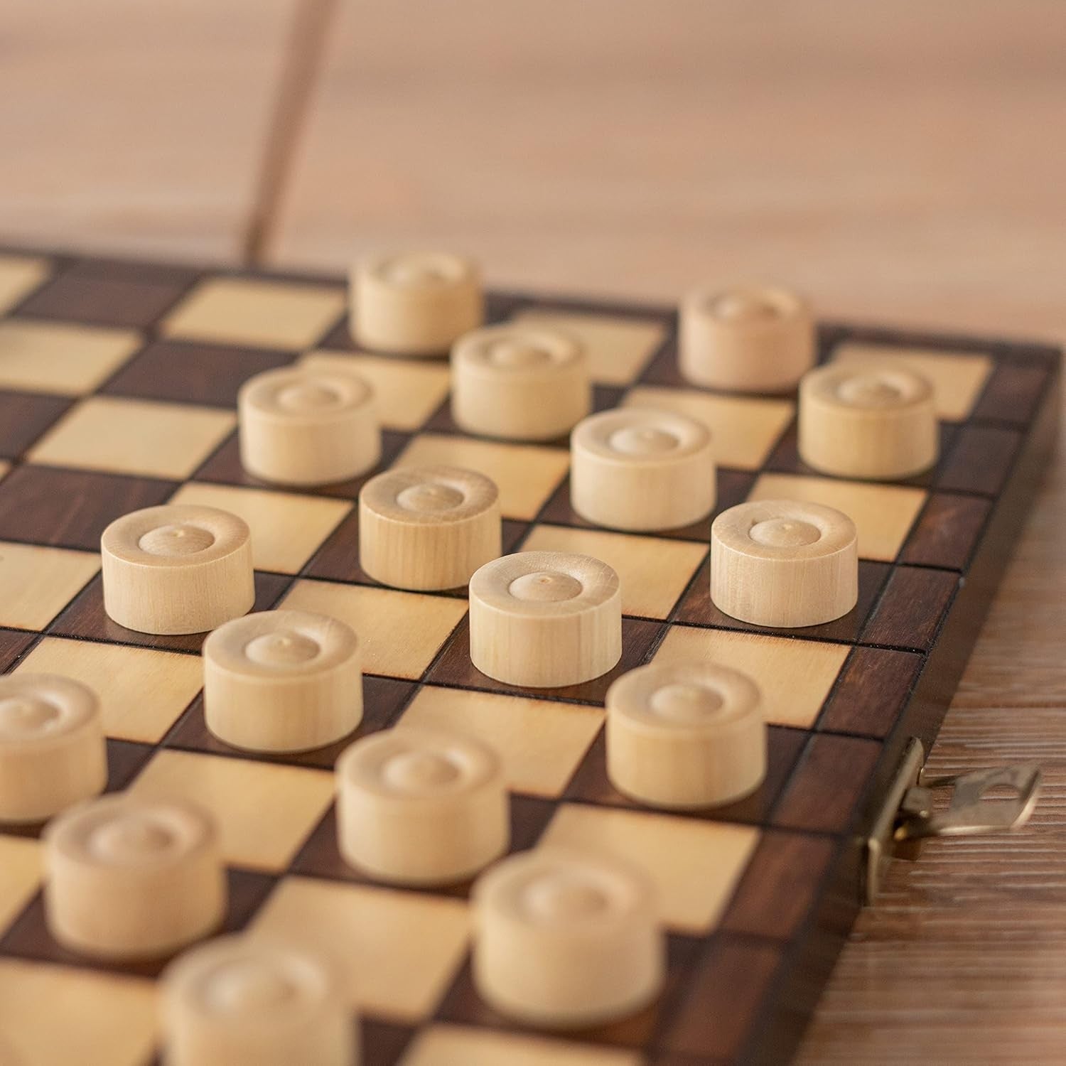 32cm Wooden Checkers Set | 100-Square Folding Draughts Board | Travel Game