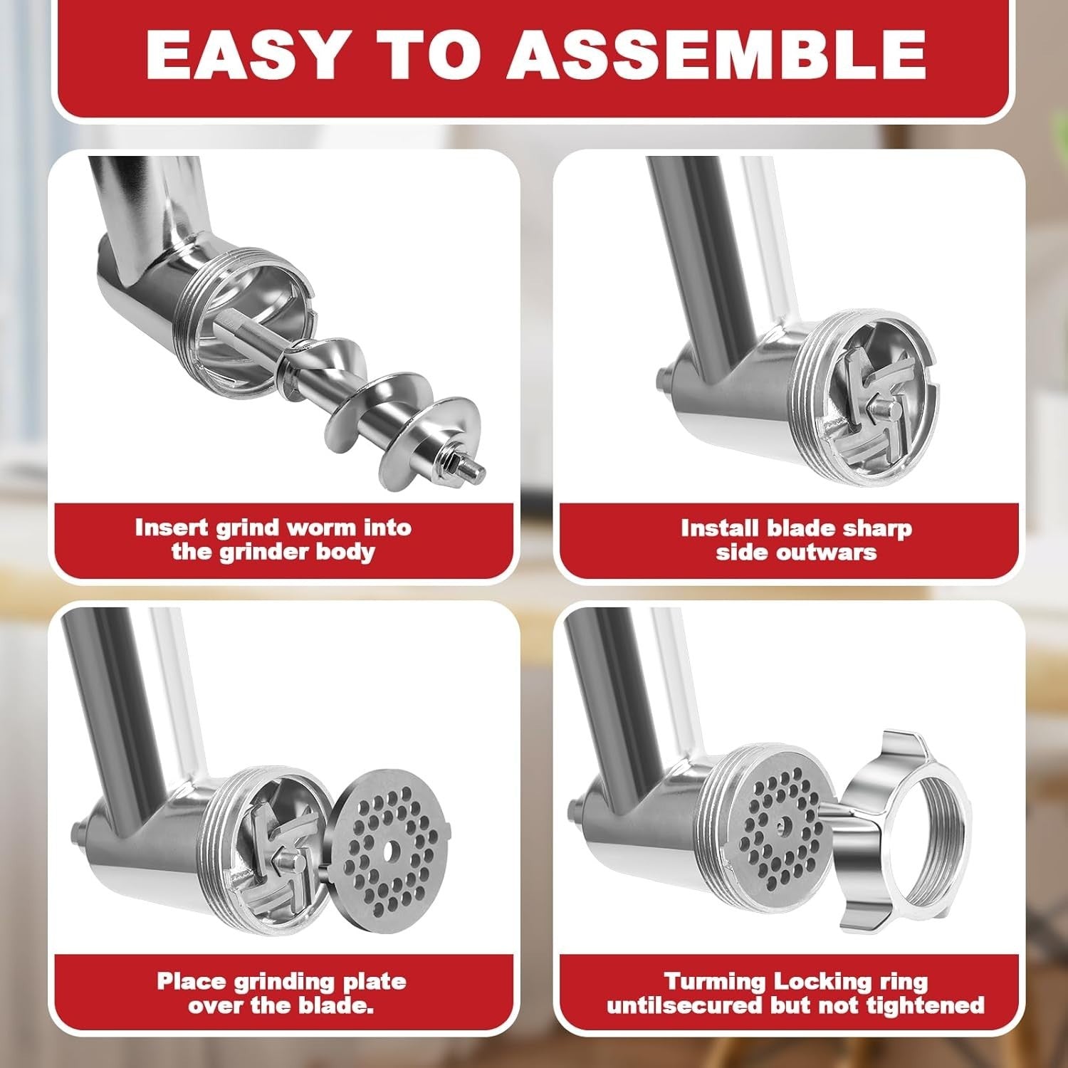 Stainless Steel Food Grinder Attachment 4 Plates 3 Sausage Tubes