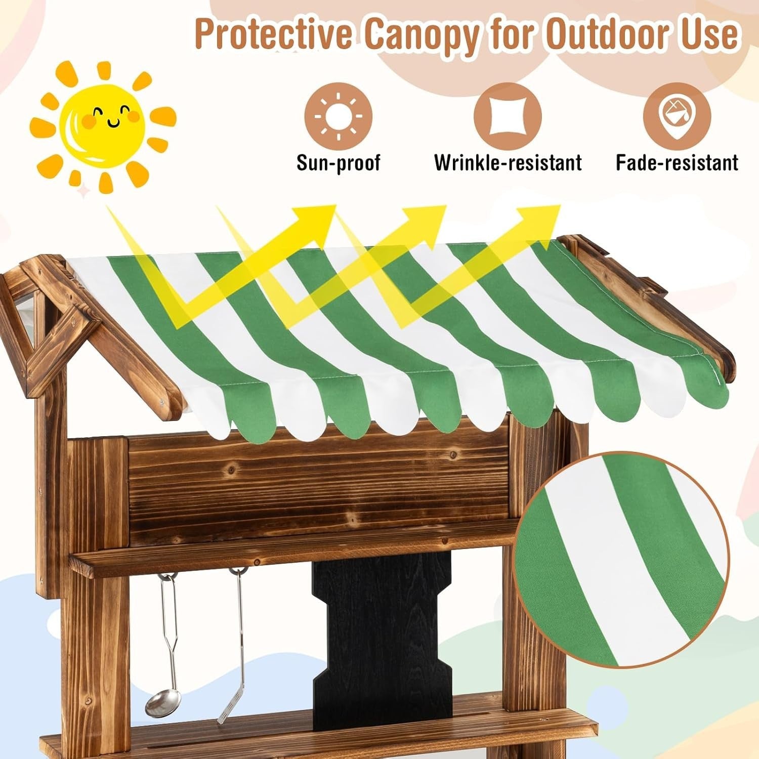 Kids Mud Kitchen BBQ Playset Canopy Chalkboard Wooden Toy