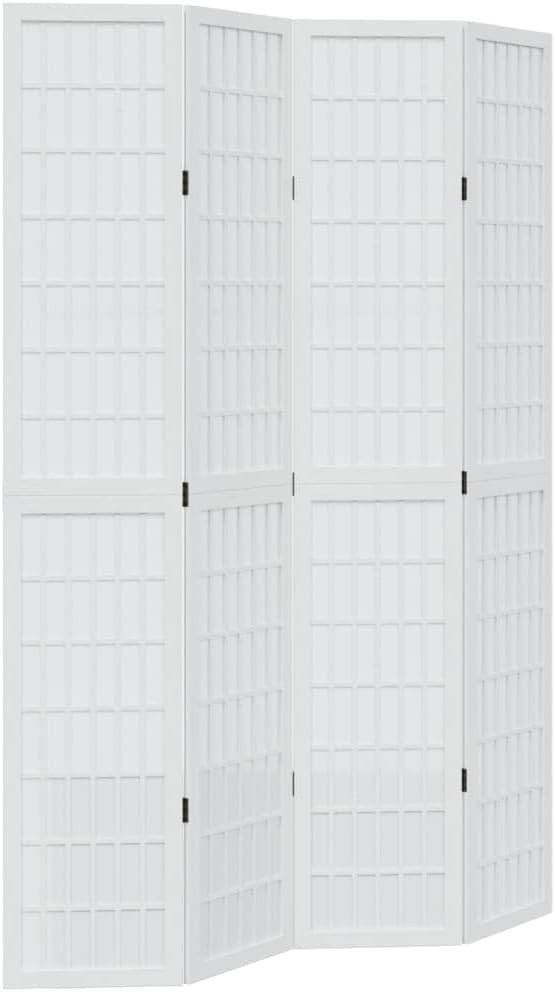 White Wood 4-Panel Room Divider 145x220cm Folding Privacy Screen Home Office