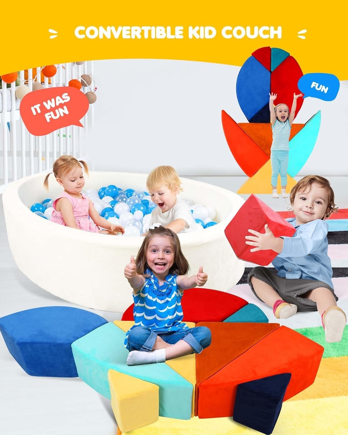 Kids Modular Egg-Shape Play Sofa with Ball Pit – Creative Puzzle Couch