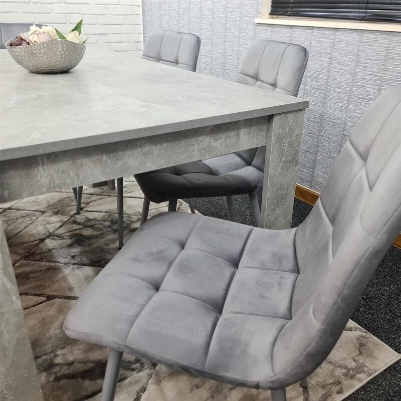 Grey MDF Dining Table Set with 4 Padded Chairs & Bench for Kitchen Room
