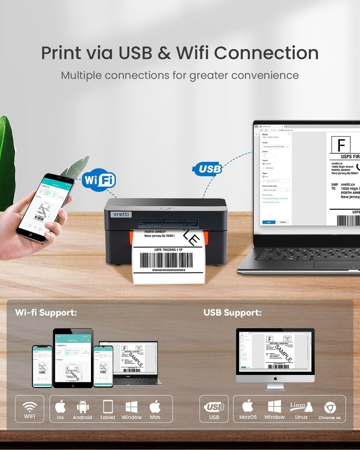 WiFi Thermal Shipping Label Printer 4x6 Wireless Black Orange Printer