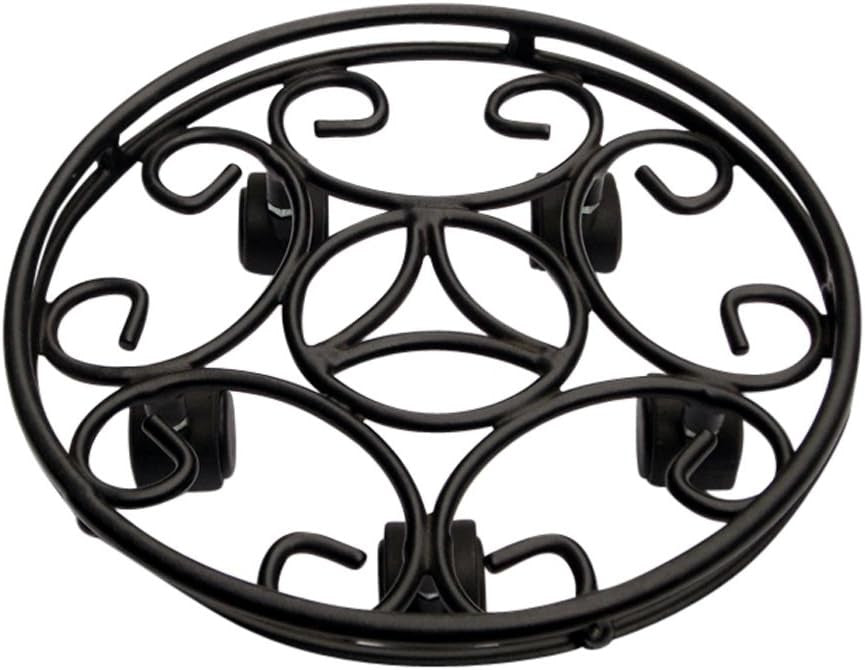 Set of 2 Heavy Duty Round Plant Pot Caddy with Wheels Black Metal Plant Stand