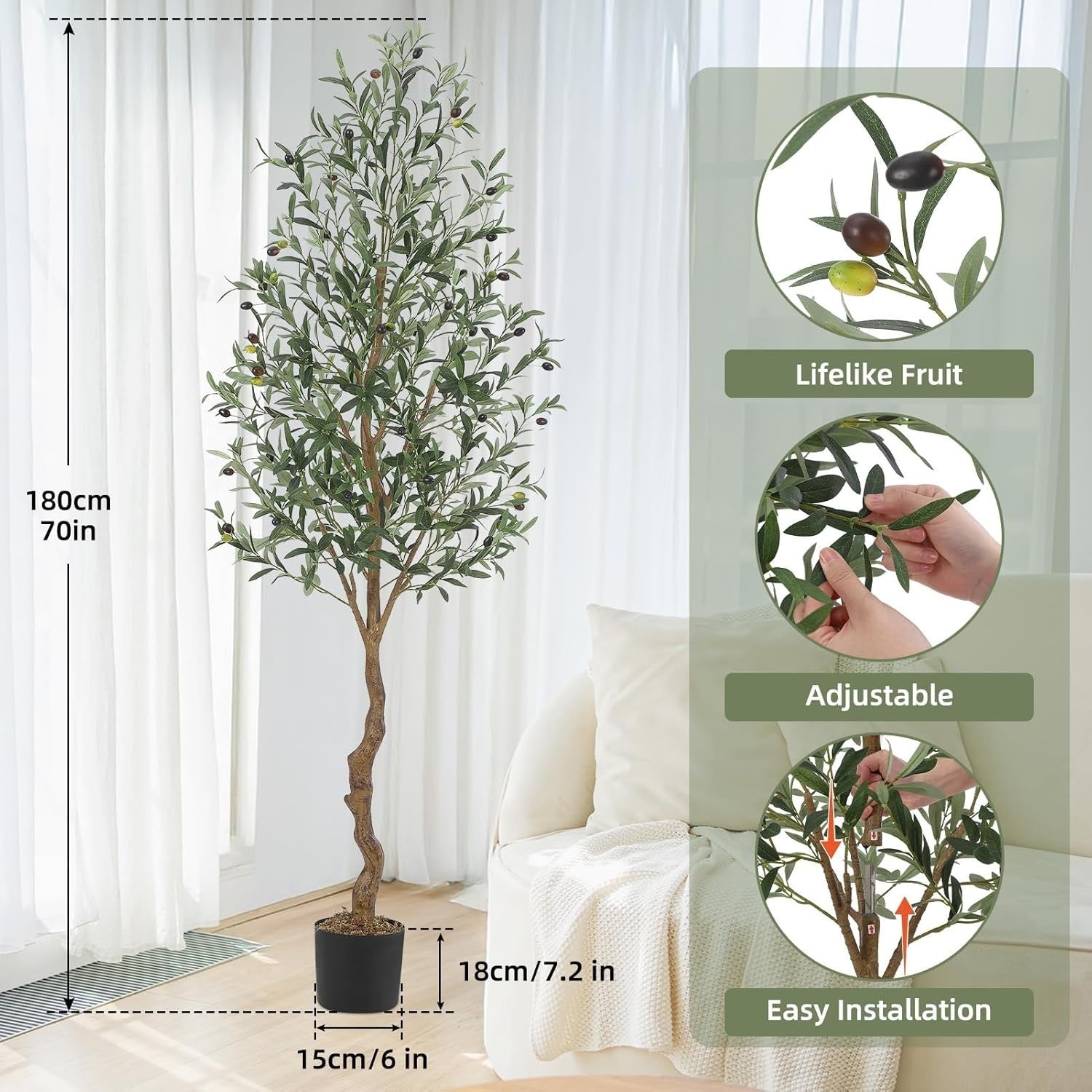 6ft Artificial Olive Tree 180cm Potted Faux Plant w/ Fruits Indoor Outdoor Decor