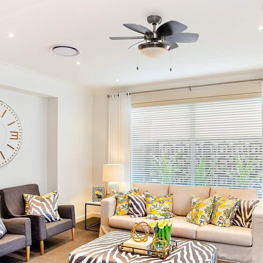 MiniSun 30"" Chrome Modern Ceiling Fan with Light & Reversible Blades, 3-Speed