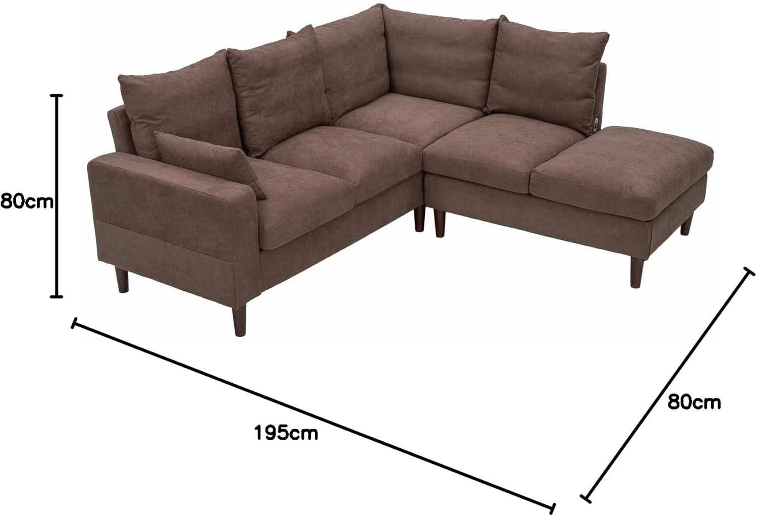 5 Seater L-Shape Corner Sofa w/ Chaise & USB Port – Brown Linen Modern