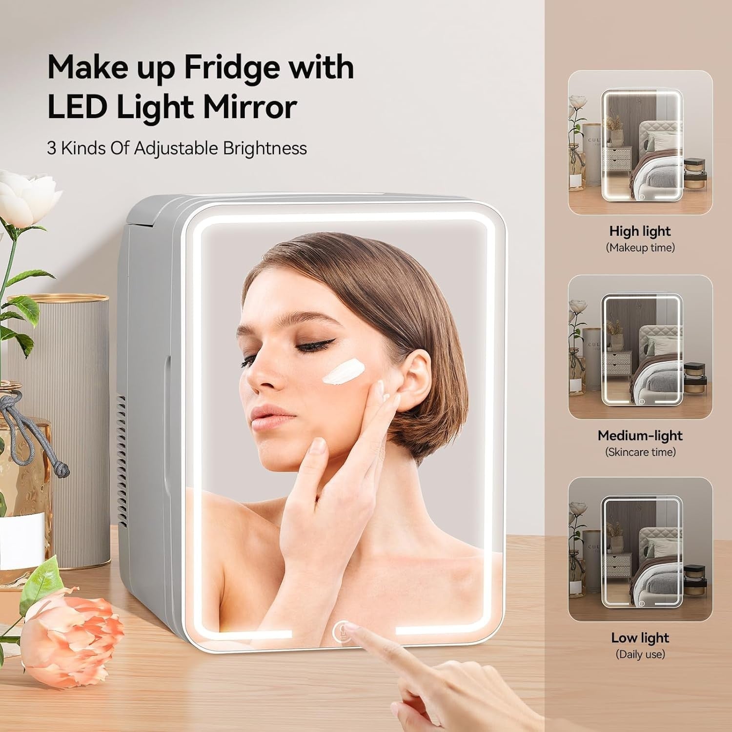 Portable Mini Skincare Fridge 10L LED Mirror AC/DC Bedroom Car