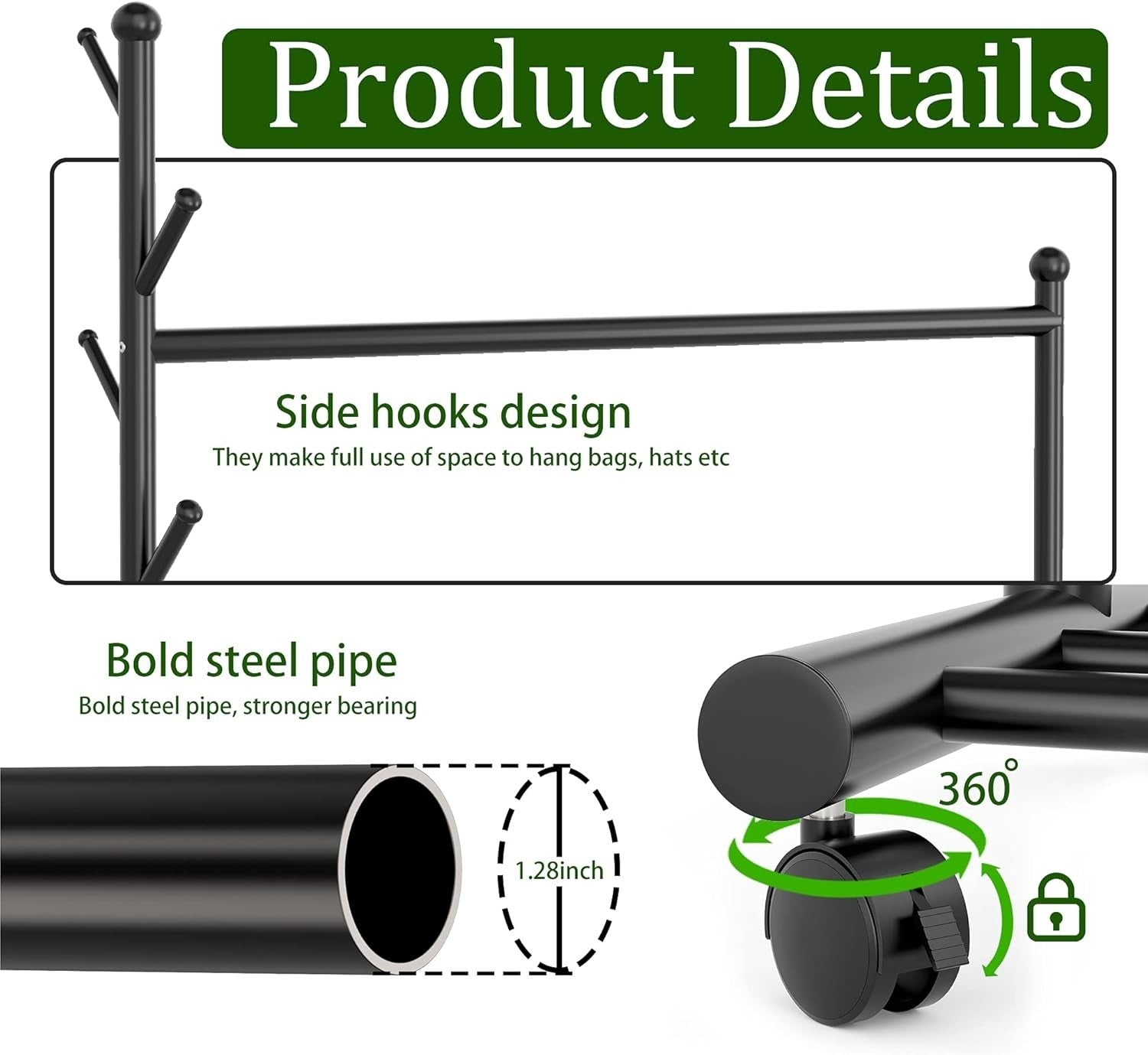 Heavy Duty Clothes Garment Rack with Shelf Wheels Metal Black