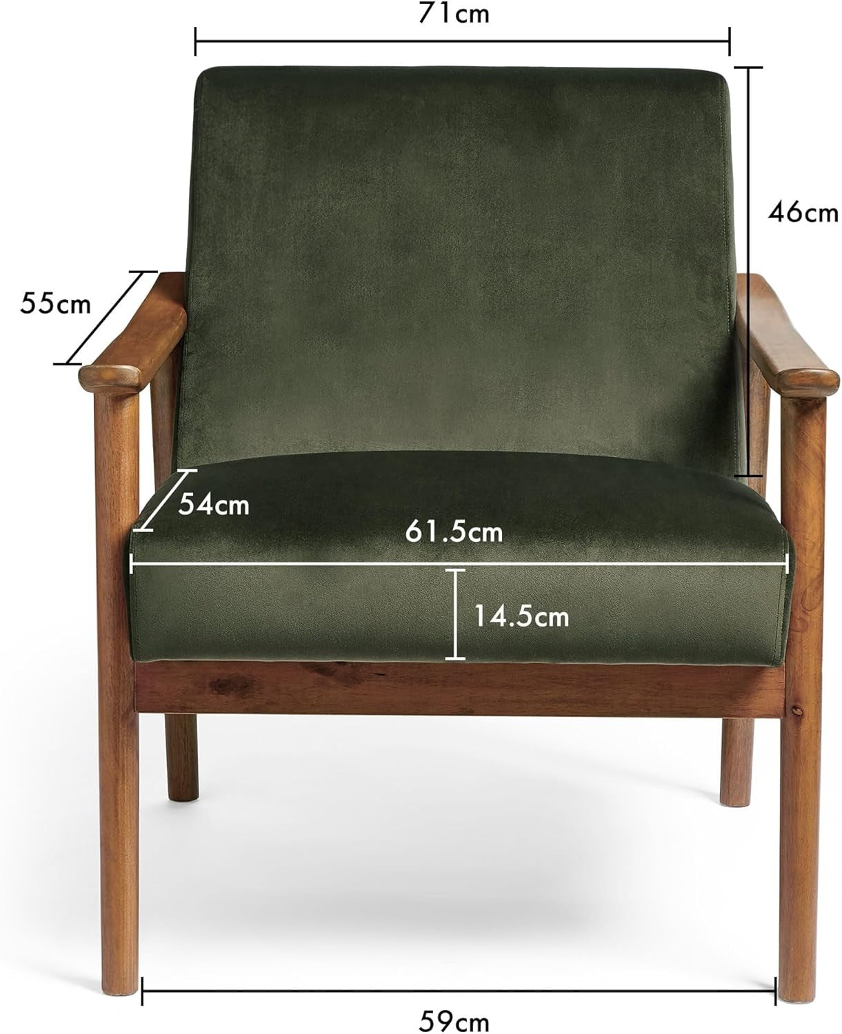 Green Velvet Accent Armchair Mid Century Wood Frame Lounge Chair