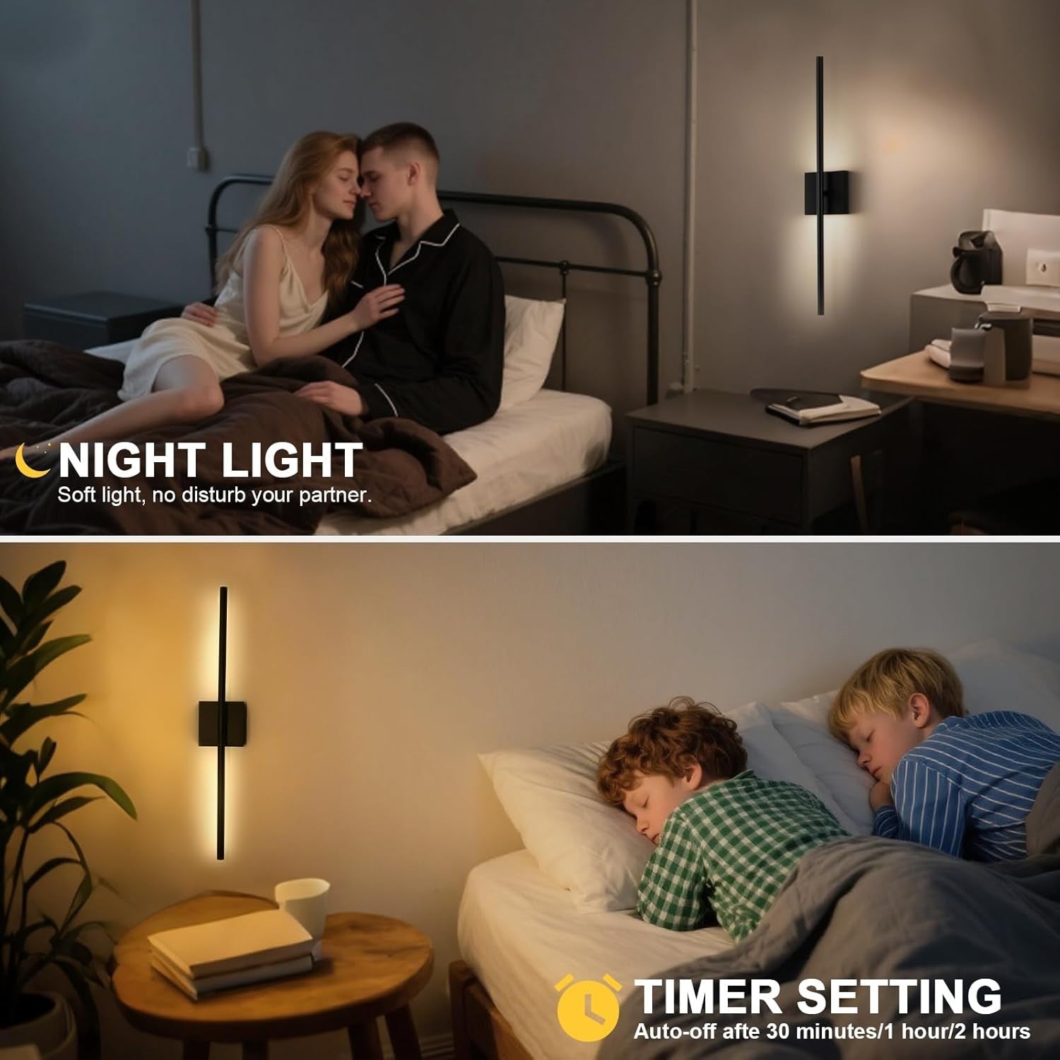 Rechargeable LED Wall Lights 2-Pack Touch Remote Dimmable 70CM Modern Sconce