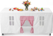 Kids Table Fort Tent Cover Indoor Outdoor Playhouse Tablecloth Pink