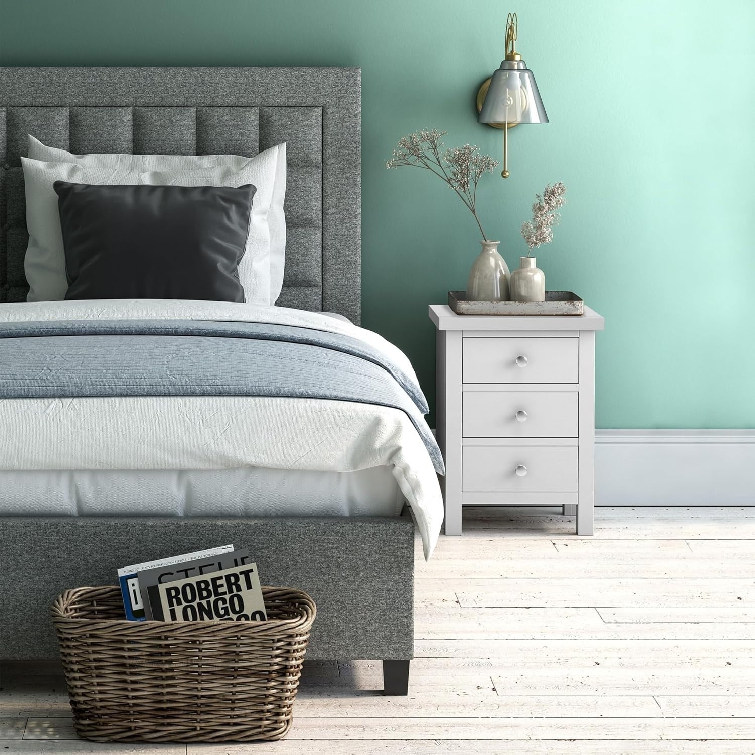 Dove Grey Solid Wood 3 Drawer Bedside Table Fully Assembled 42x32x56cm