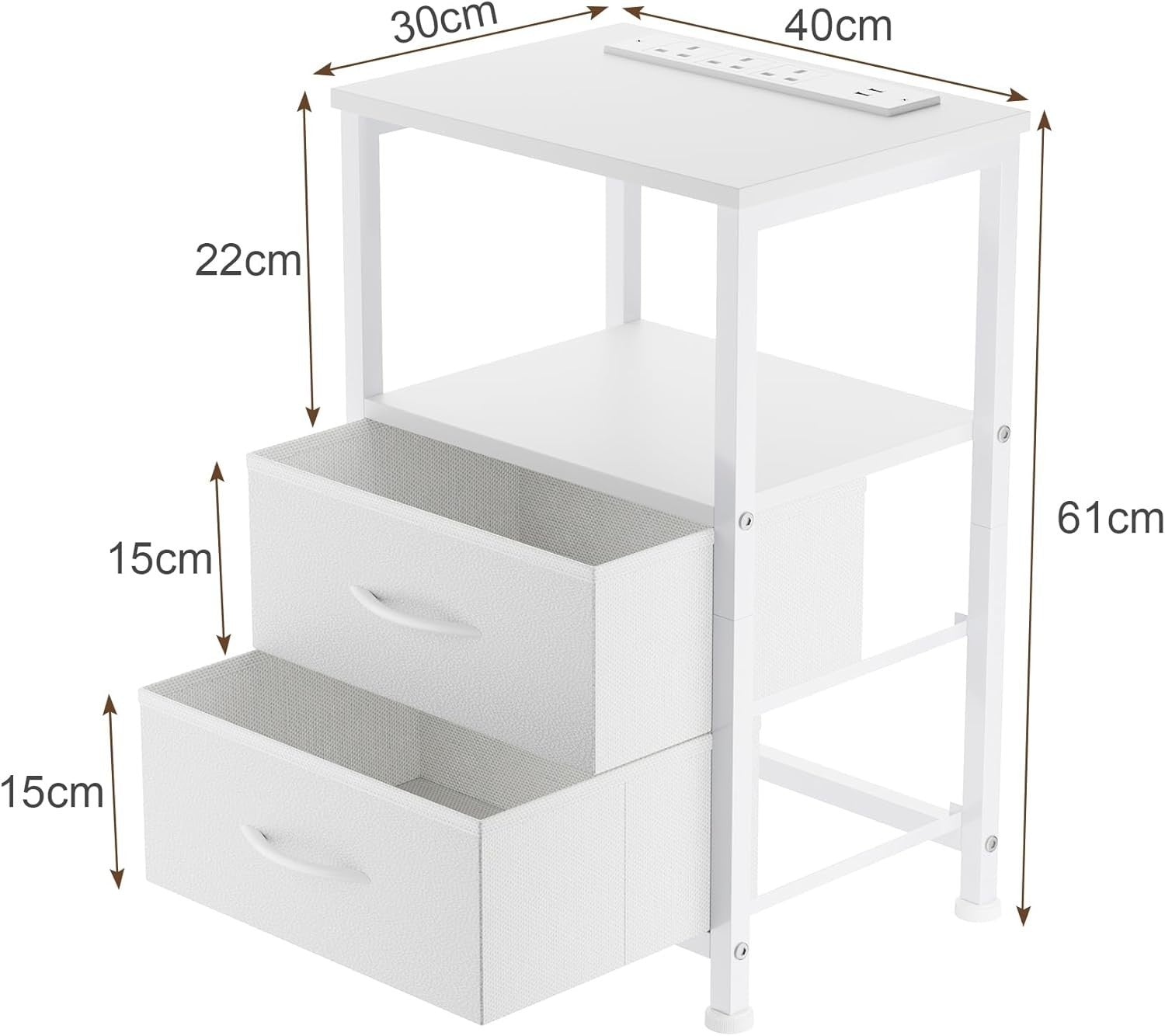 Set of 2 White Bedside Tables with LED Lights & USB Charging Ports