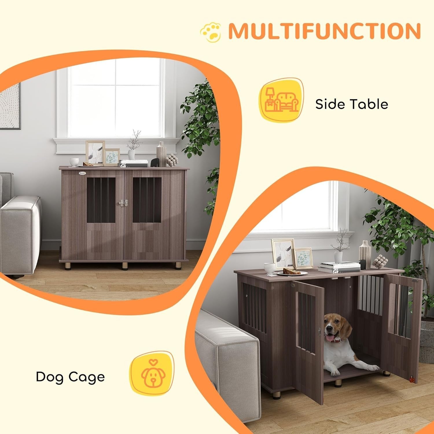 Purple Indoor Dog Crate Furniture – 95x55x75cm Large Pet Cage with Table Top