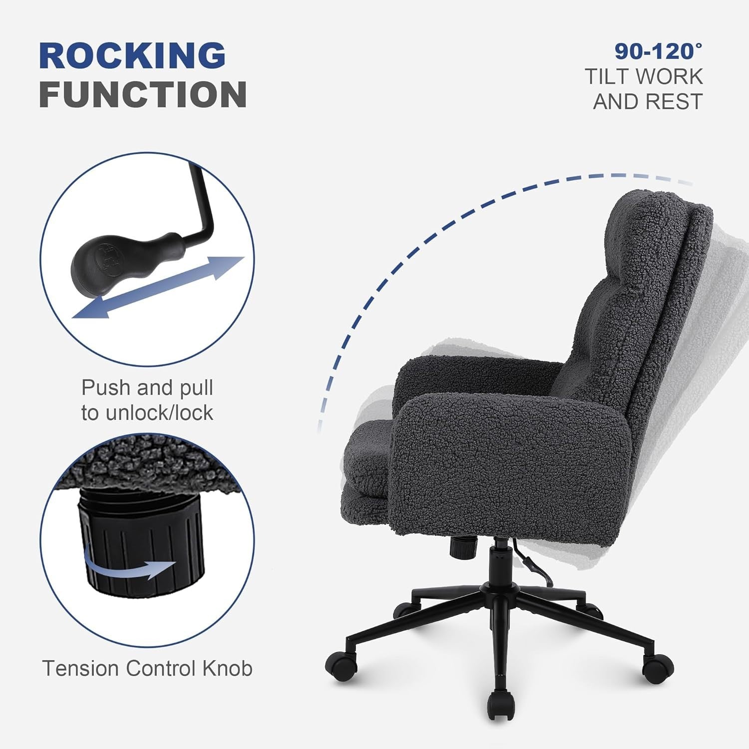 Ergonomic Desk Chair Dark Grey Cashmere High Back Swivel Office Computer Seat