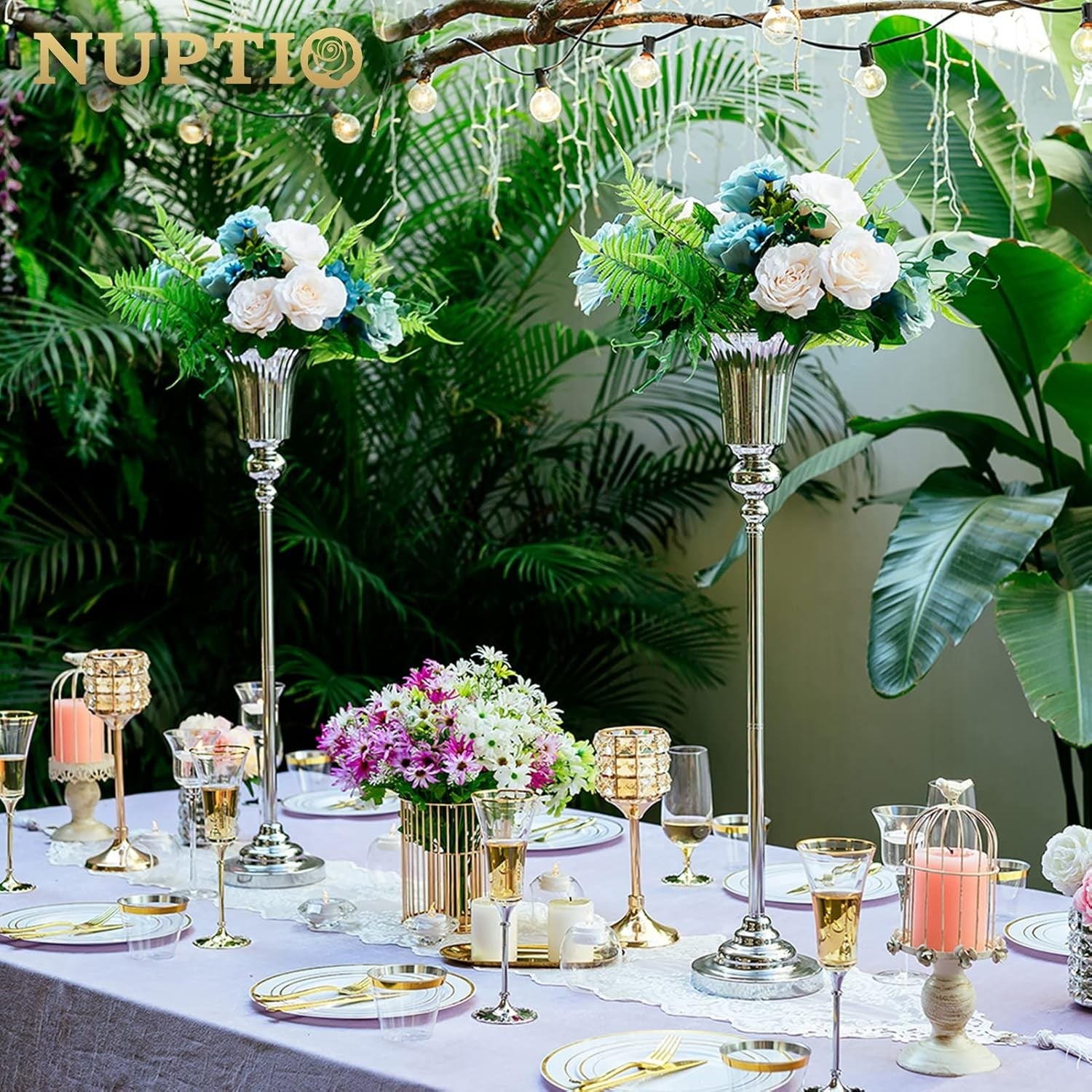 Gold Wedding Table Centrepiece Trumpet Vase Stands 77.5cm Set of 2