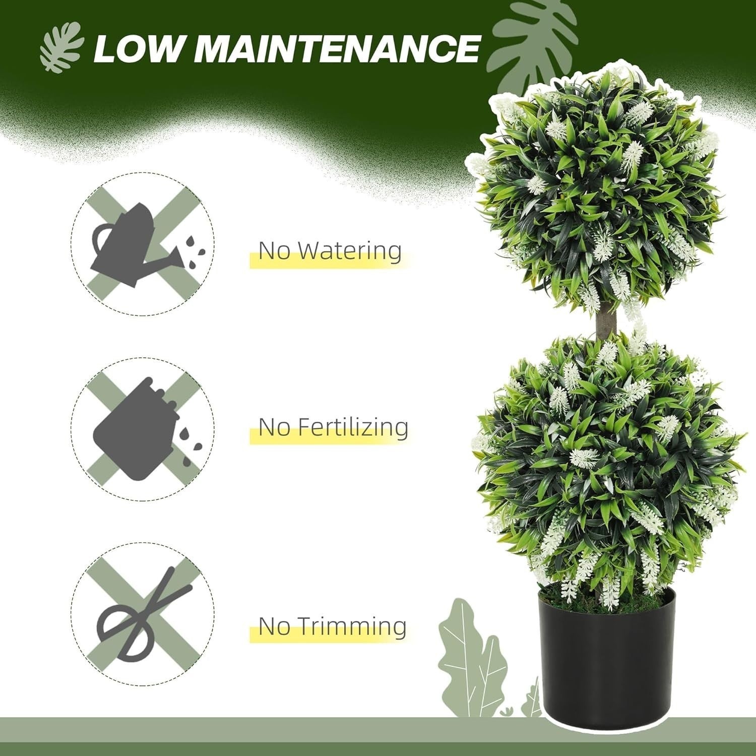 2 Set 70cm Artificial Lavender Topiary Ball Trees White Flower Set in Pots Decor
