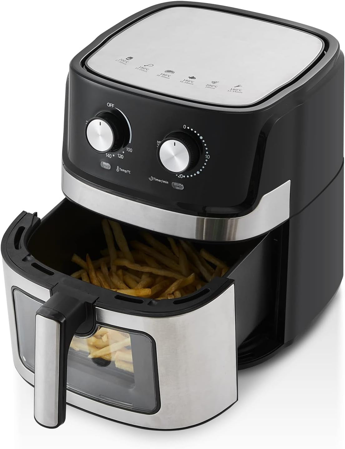 6.5L Air Fryer 1700W Rapid Air Dual Knob Window Non Stick Basket