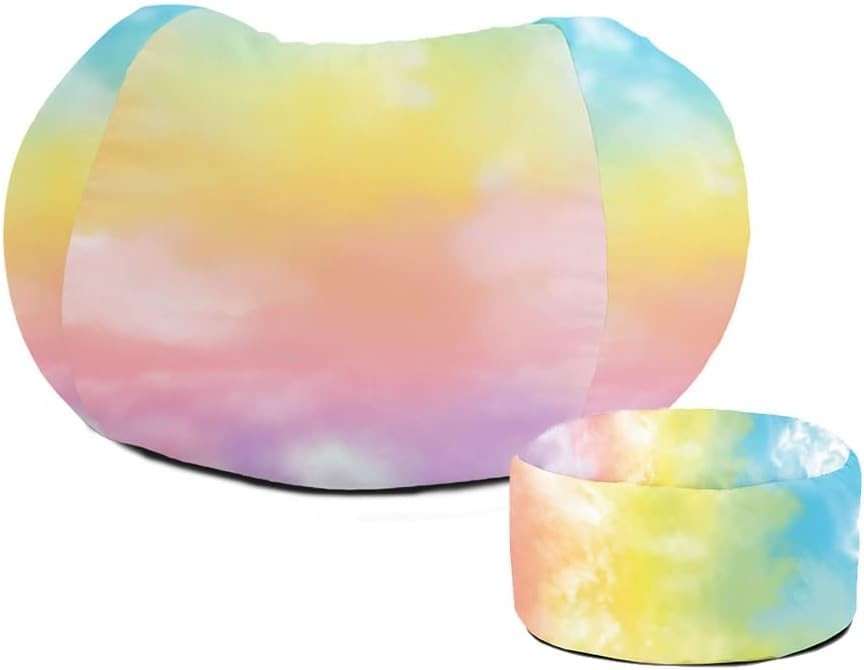 Kids Tie-Dye Bean Bag Chair with Footstool – Durable, Machine Washable, Indoor C