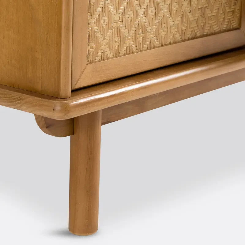 Pine Cane Sideboard Cabinet with Braided Doors & Storage Drawers