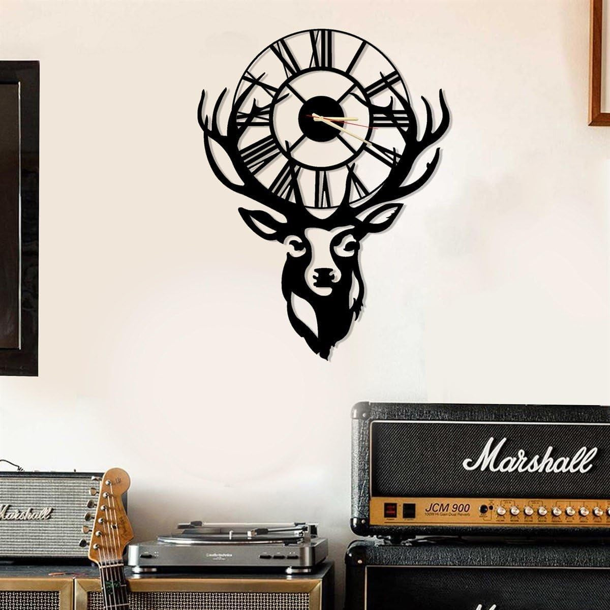 Large Deer Head Wall Clock 90x68cm Silent Quartz Metal Antler Decor