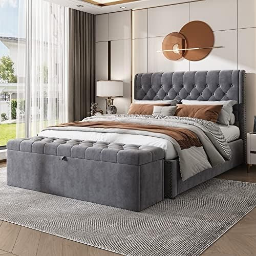 Large Velvet Storage Ottoman Bench with Cushion – Bedroom Hallway Footstool