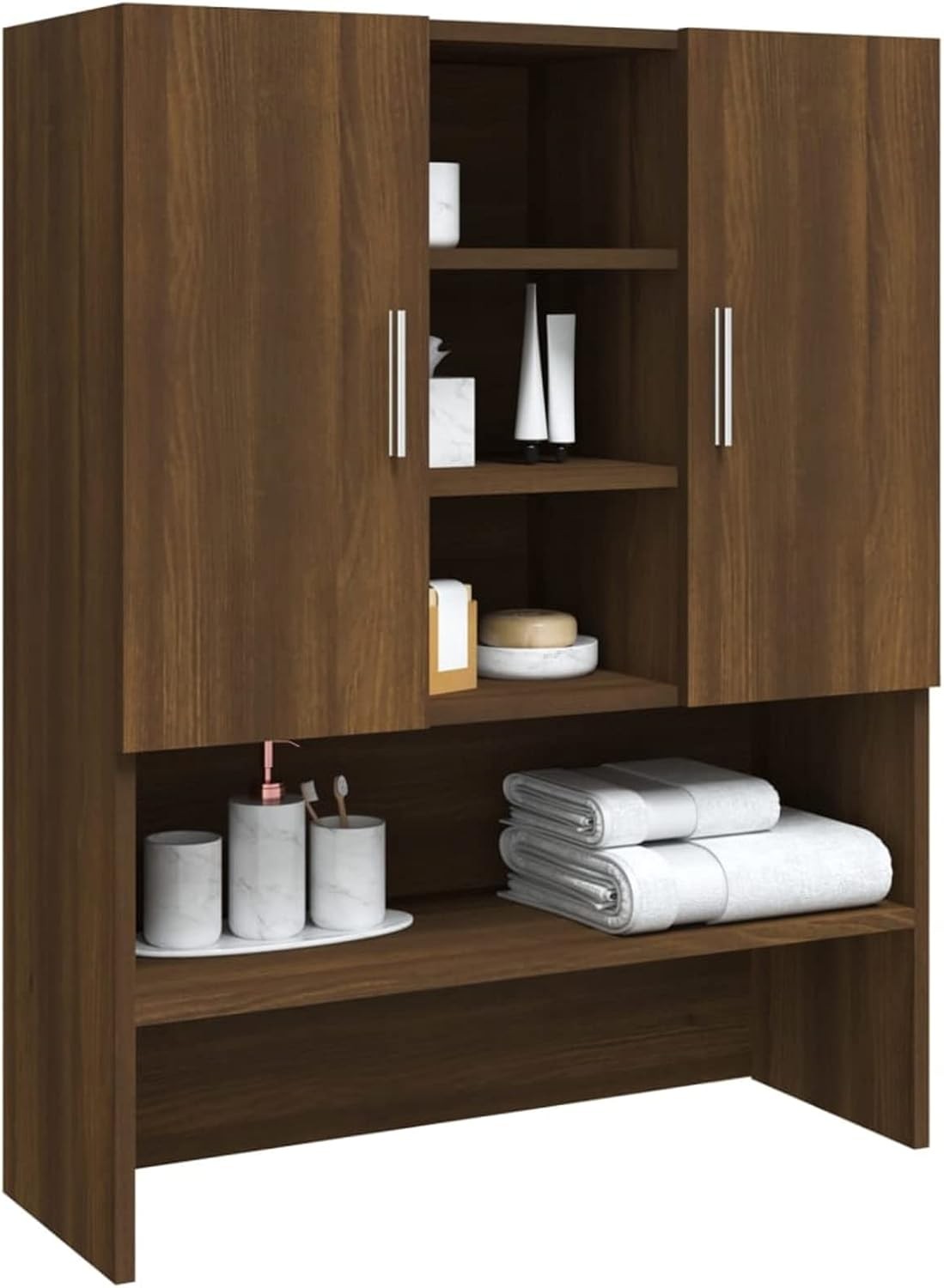 Gecheer Washing Machine Storage Cabinet Bathroom Storage Rack Wooden Laundry Cup