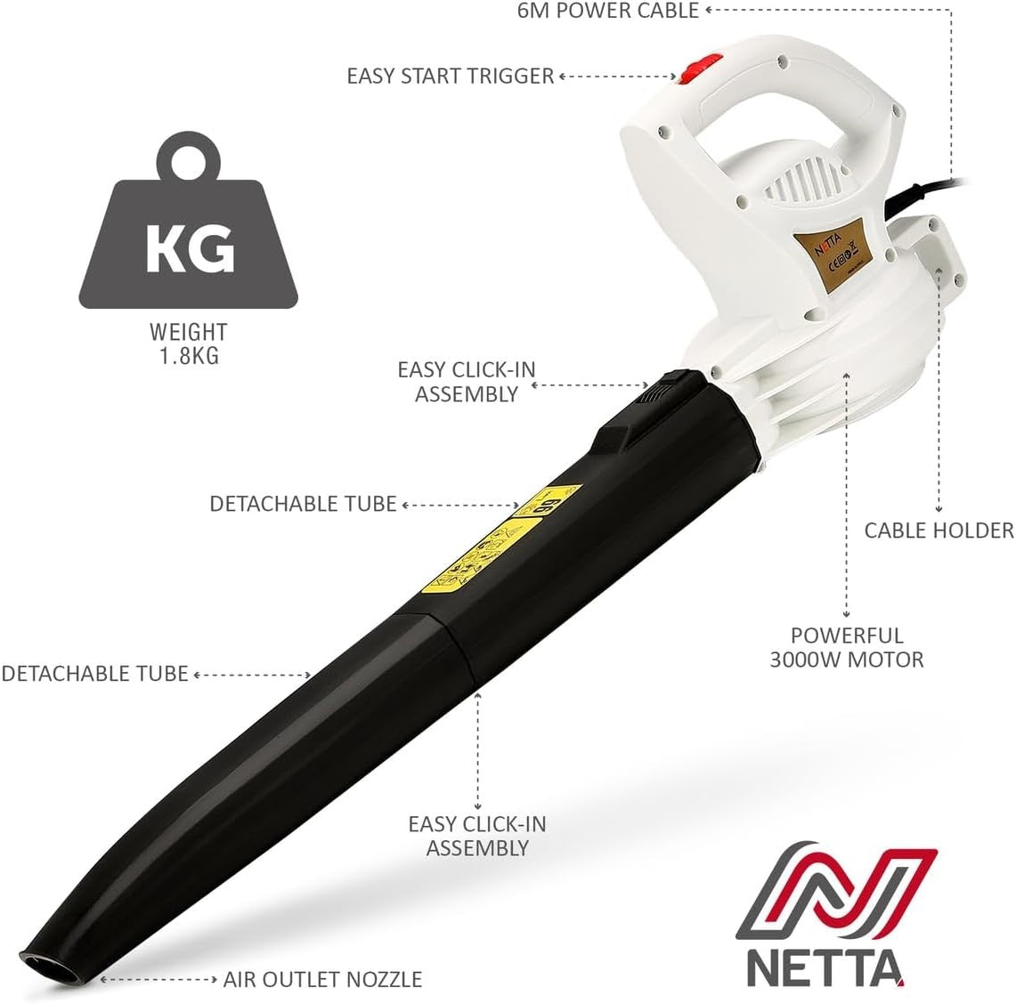 Electric Leaf Blower 3000W Ultra Lightweight Handheld Garden Patio Cleaner