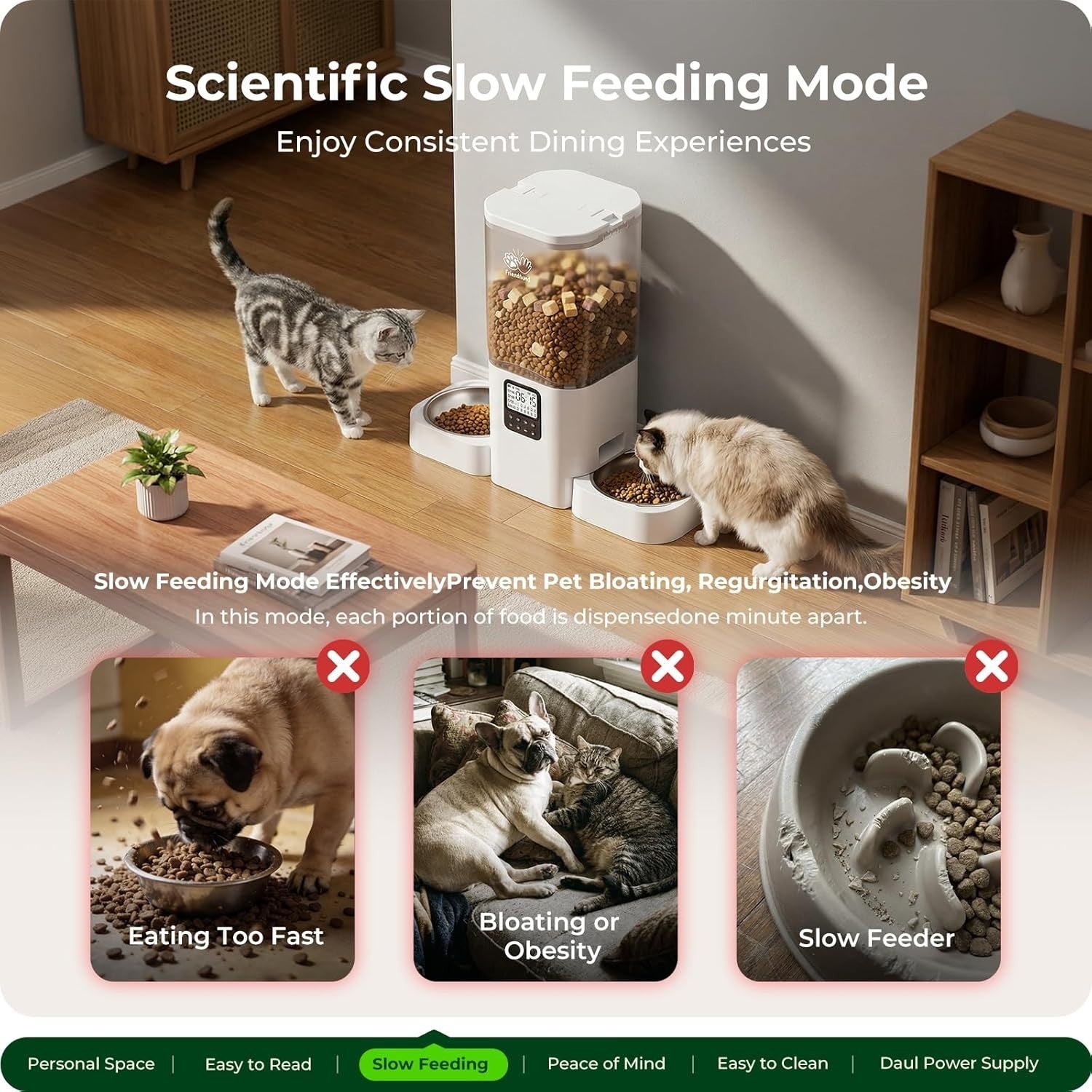 Automatic Cat Feeder 2 Cats 7L Dual Bowl Timer Slow Feed Food Dispenser