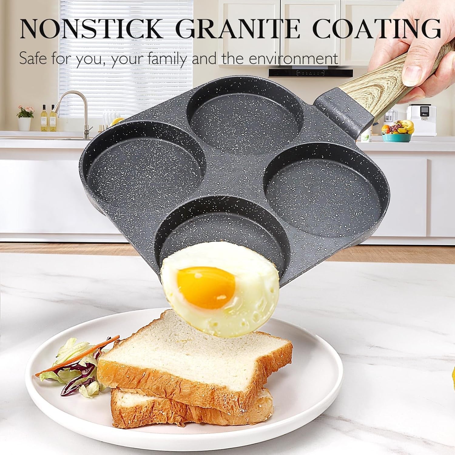 4-Cup Non-Stick Egg Pan Granite Omelette Skillet, Grey Multi-Section Pan