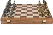 Luxury Brass & Pewter Chess Set 46cm Board | Walnut Wood Storage Box
