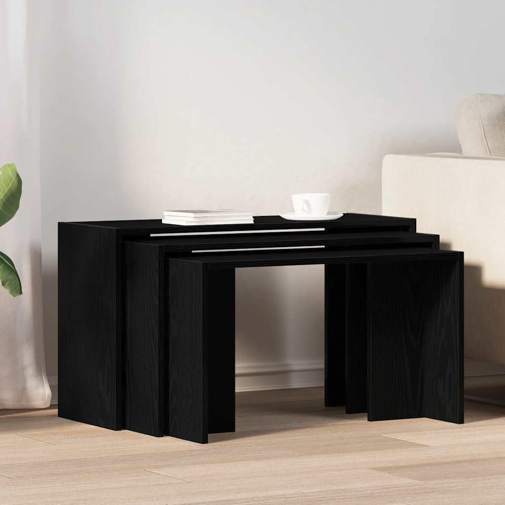 Modern Black Nesting End Side Tables Engineered Wood Living Room Bedroom 20kg Ma